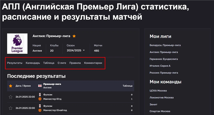 Подробная футбольная статистика